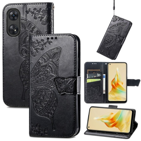 Чехол-книжка Butterfly Love Flower Embossed для OPPO Reno8 T 4G - черный