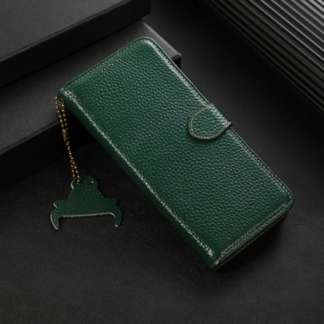 Шкіряний чохол-книжка KHAZNEH Genuine Leather RFID для Xiaomi Redmi Note 14 4G - зелений