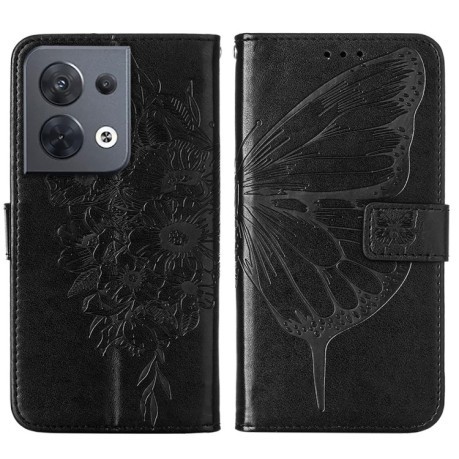 Чохол-книжка Embossed Butterfly для OPPO Reno 8 - чорний