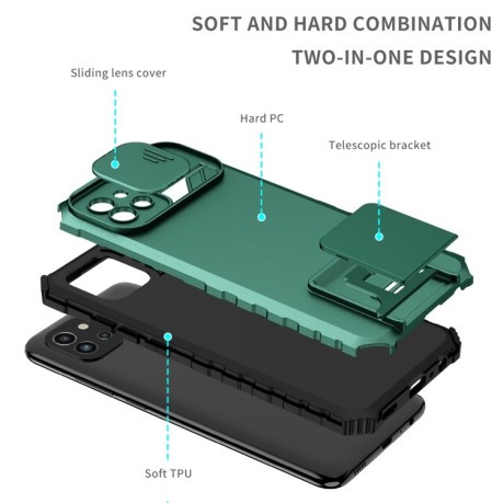 Противоударный чехол Stereoscopic Holder Sliding для Samsung Galaxy A03 - темно-зеленый