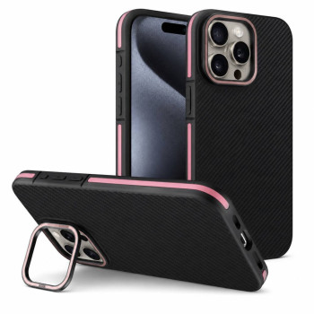 Ударозащитный чехол Carbon Fiber Texture Lens Holder TPU на  iPhone 16 Pro Max - серый