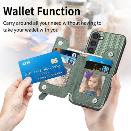 Противоударный чехол Carbon Ffiber Flip Zipper Wallet для Samsung Galaxy S23+Plus 5G - черный