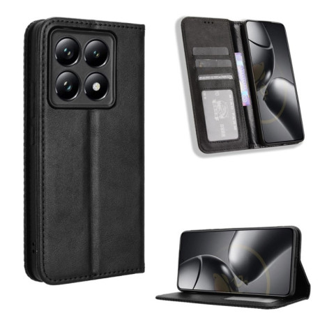 Чехол-книжка Magnetic Buckle Retro Crazy Horse Texture на Xiaomi 14T Pro - черный