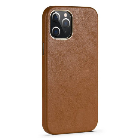 Шкіряний чохол Lambskin Texture для iPhone 12 - коричневий