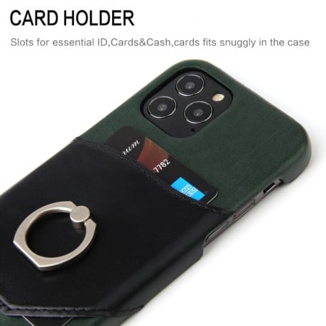 Кожаный чехол Fierre Shann with Holder на iPhone 12/12 Pro - зеленый