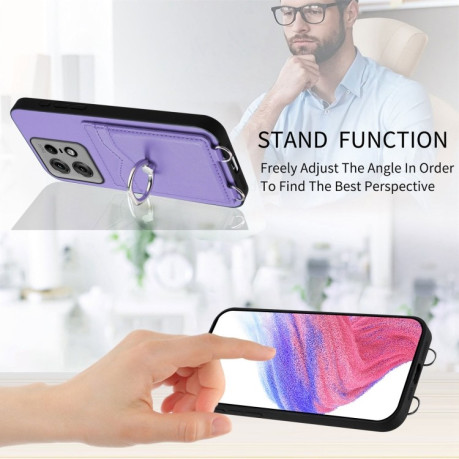 Протиударний чохол R20 Ring Card Holder для Motorola Edge 50 Pro 5G - фіолетовий