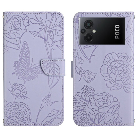 Чехол-книжка Skin Feel Butterfly Embossed для Xiaomi Poco M5 4G/5G/M4 5G - фиолетовый