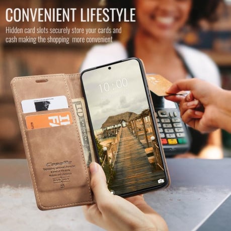 Чехол-книжка CaseMe-013 многофункциональный с кармашком на карт на Xiaomi 15T Pro - коричневый