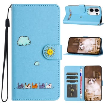 Чехол-книжка Cartoon Cats Leather для OPPO Reno13 5G Global - синий