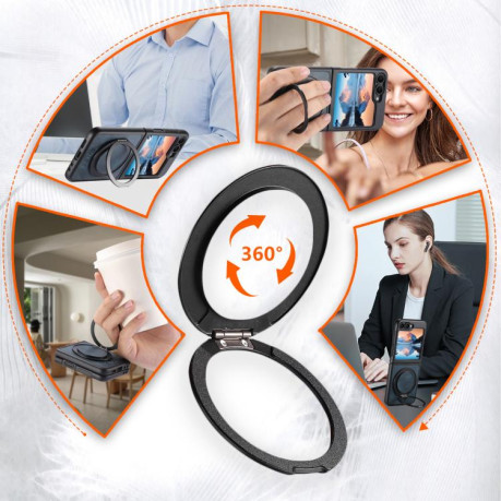Чохол Suteni G3 Oil Wax 360 Rotation Holder MagSafe для Samsung Galaxy Flip 7 5G - синій