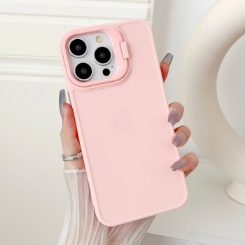 Противоударный чехол Lens Frame Holder Shockproof для iPhone 16 Pro Max - розовый