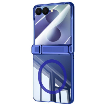 Прозрачный магнитный чехол Electroplating Transparent Hinge Holder Magnetic с защитой шарнира на Samsung Galaxy Flip8 5G — синий
