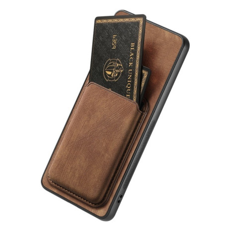 Противоударный чехол Retro Leather Card Bag Magnetic для OPPO A38 4G / A18 4G - коричневый