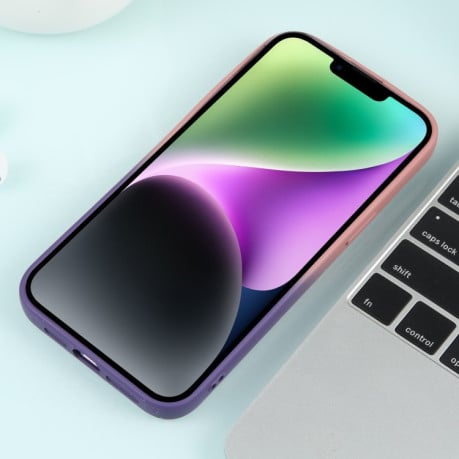 Противоударный чехол Gradient Starry Silicone Phone Case with Lens Film для iPhone 15 Plus - розово-фиолетовый