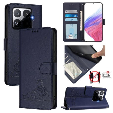 Чехол-книжка Cat Embossing Pattern на Xiaomi 15T Pro 5G - синий