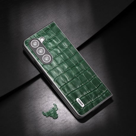 Противоударный чехол ABEEL Crocodile Texture Genuine Leather для Samsung Galaxy Fold 6 - зеленый