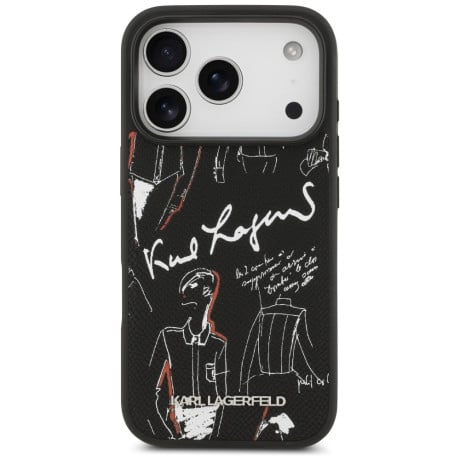 Оригінальний чохол Karl Lagerfeld Grained Pattern&amp;Logo з MagSafe на iPhone 17 Pro - Black