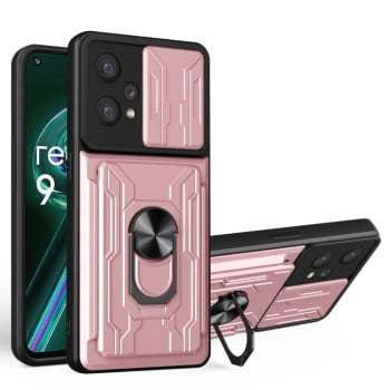 Чехол со шторкой на камеру Sliding Camshield и подставкой на Realme 9 Pro Plus/ Realme 9 4G - розовое золото