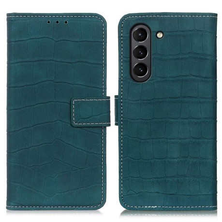 Чехол-книжка Magnetic Crocodile Texture на Samsung Galaxy S21 FE - темно-зеленый