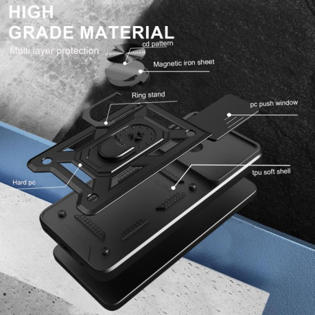 Чохол із шторкою на камери Sliding Camshield та кишенькою для карток на Motorola Moto G15 4G - синій