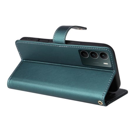 Чехол-книжка Six Card Slots Buckle Leather with Lanyard на Realme C75 - зеленый