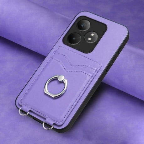 Протиударний чохол R20 Ring Card Holder для Realme GT Neo6 SE - фіолетовий