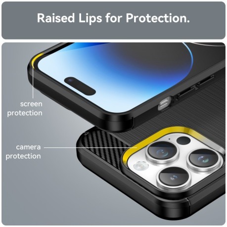 Противоударный чехол Brushed Texture Carbon Fiber на iPhone 15 Pro Max - черный