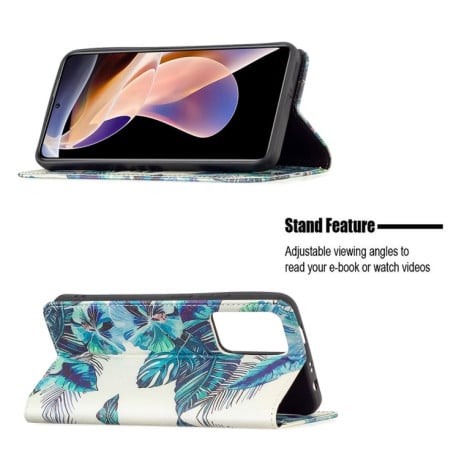 Чехол-книжка Colored Drawing Pattern Invisible для Xiaomi Redmi Note 11 Pro 5G (China)/11 Pro+ - Blue Leaf