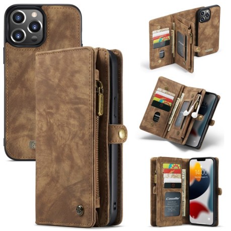 Чехол-кошелек CaseMe 008 Series Zipper Style на iPhone 13 Pro - коричневый