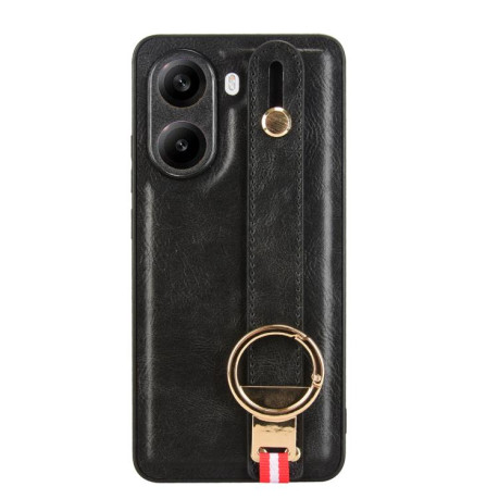 Противоударный чехол Wristband Leather Back для Xiaomi Poco X7 Pro 5G - черный