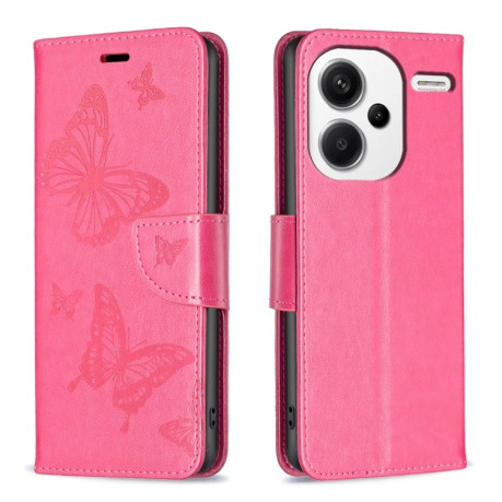 Чехол-книжка Butterflies Pattern на Xiaomi Redmi Note 13 Pro+ - пурпурно-красный