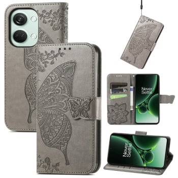 Чехол-книжка Butterfly Love Flower Embossed для OnePlus Nord 3 - серый