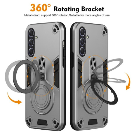 Ударозащитный чехол Metal Ring Holder 360 Degree Rotating на Samsung Galaxy A55 5G - серый