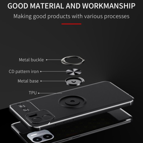 Ударозахисний чохол Metal Ring Holder 360 Degree Rotating на Xiaomi Redmi A1/A2 - чорно-червоний