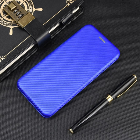 Чехол-книжка Carbon Fiber Texture на iPhone 12 Mini - синий