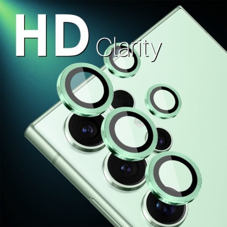 Защитное стекло NORTHJO Glitter Camera Lens Protector Tempered Glass Metal Ring на Samsung Galaxy S25 Ultra 5G - зеленое