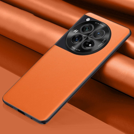 Противоударный чехол Plain-leather All-inclusive Shockproof для OnePlus 12 - оранжевый
