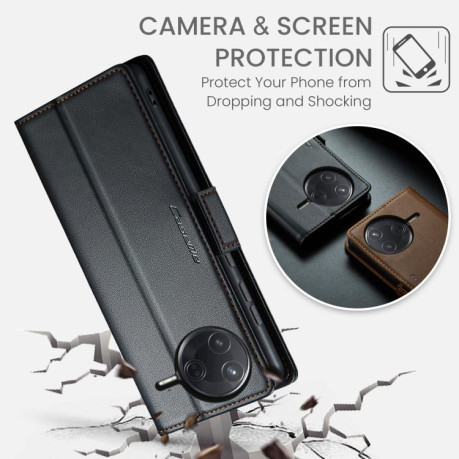 Чехол-книжка CaseMe 023 Butterfly Buckle Litchi Texture RFID Anti-theft Leather для Xiaomi Poco F7 Pro / F7 Ultra - черный