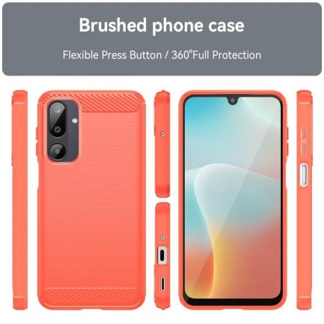 Противоударный чехол Brushed Texture Carbon Fiber на Samsung Galaxy M16 5G - красный