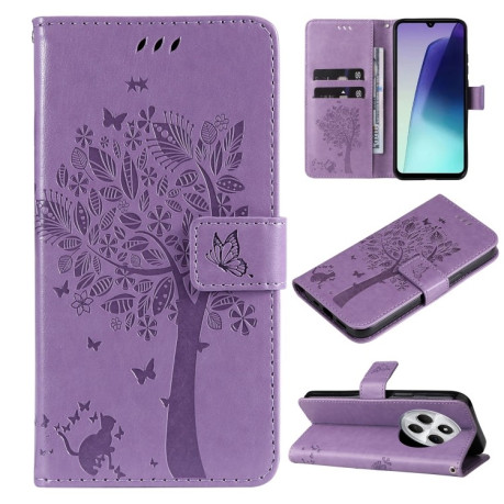 Чохол-книжка Happy Cat Pattern для Xiaomi Redmi 14C 4G/Poco C75/Redmi A4 5G - фіолетовий