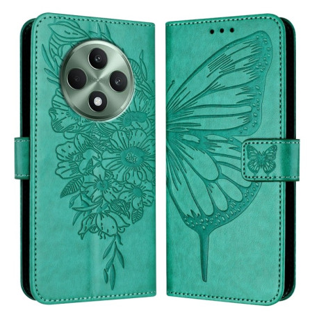 Чехол-книжка Embossed Butterfly для OPPO Reno12 F/12 FS 5G Global - зеленый
