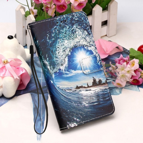 Чохол-книжка Colored Drawing Pattern для Samsung Galaxy S22 Plus 5G - Ocean Waves and Sun
