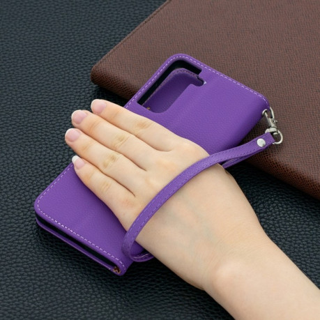 Чехол-книжка Litchi Texture Pure Color на Samsung Galaxy S21 - фиолетовый