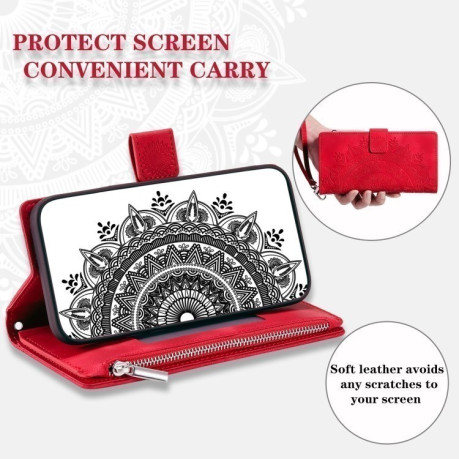 Чехол-книжка Multi-Card Totem Zipper Leather для Samsung Galaxy A36 - красный