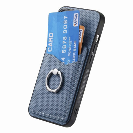 Противоударный чехол Carbon Fiber Card Wallet Ring Holder для Realme 14 Pro+ - синий