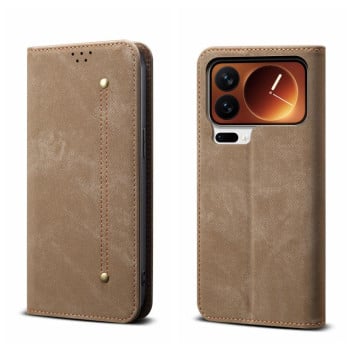 Чехол-книжка с джинсовой тканью casual на Xiaomi 17 Pro Max — хаки