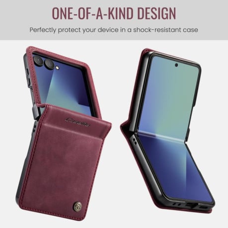 Чохол-книжка CaseMe 033 із фактурою Calf та захистом від сканування RFID на Samsung Galaxy Filp 7 5G - червоний