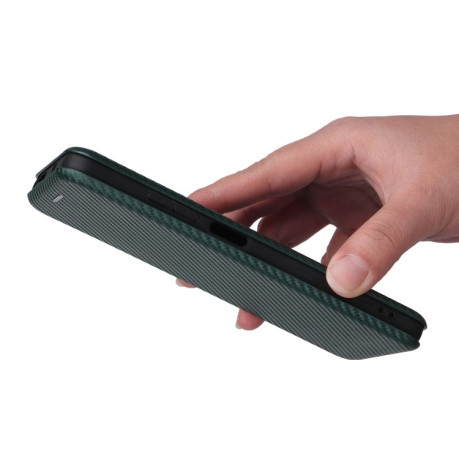 Чехол-книжка Carbon Fiber Texture на Xiaomi Redmi Note 11 4G Global / Note 11S- зеленый
