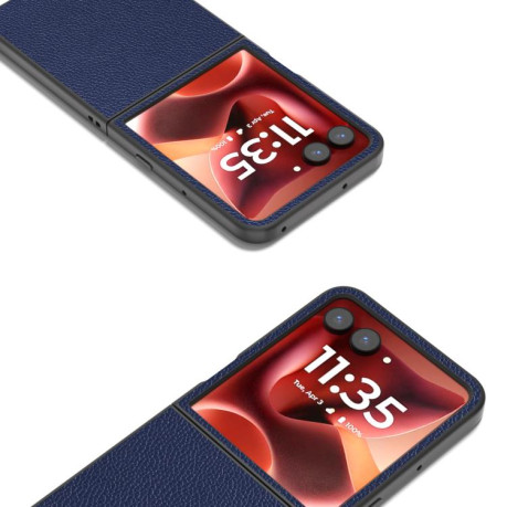 Чехол ABEEL Genuine Leather Luxury для Motorola Razr 60 Ultra - синій