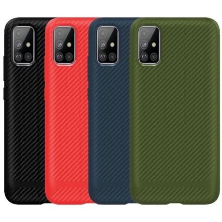Противоударный чехол HMC Carbon Fiber Series на Samsung Galaxy A51 - Красный